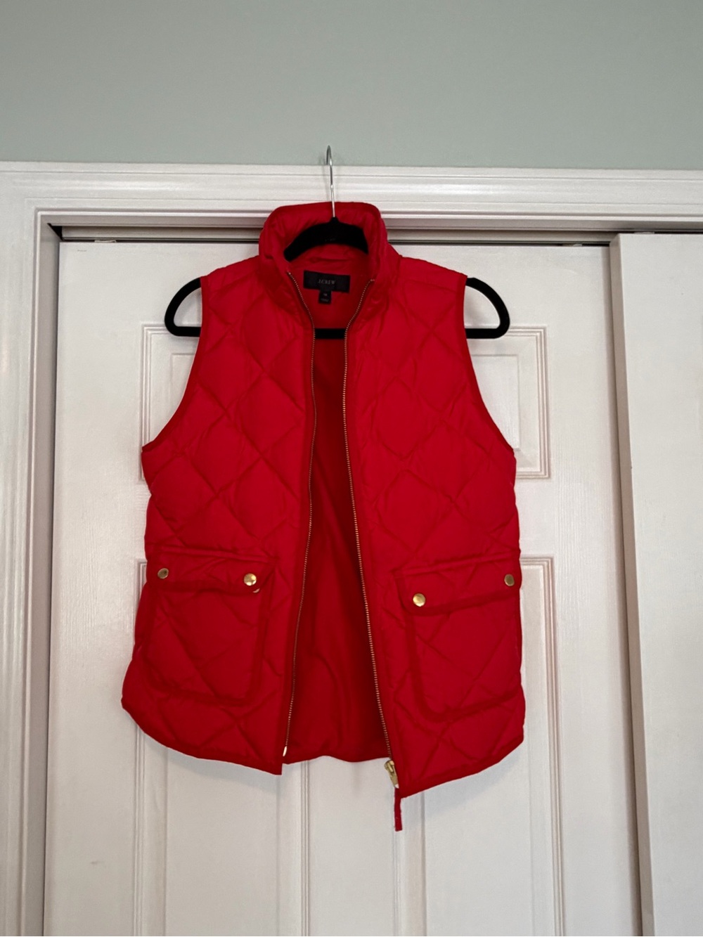 J. Crew Red Quilted Puffer Vest with Gold Hardware